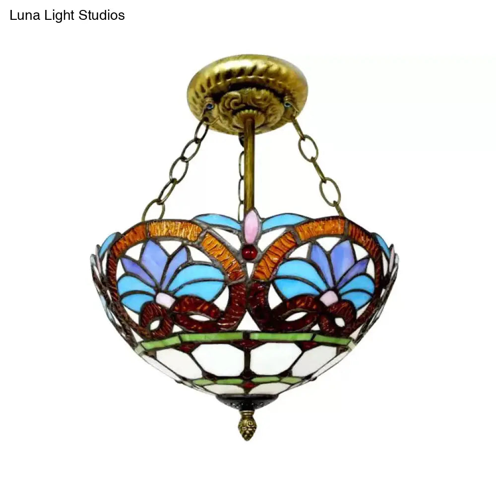 Victorian Tiffany Style Ceiling Fixture - 12"/16" Wide Bowl Design Light