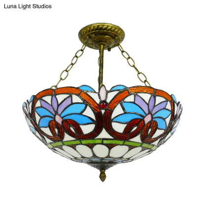 Victorian Tiffany Style Ceiling Fixture - 12"/16" Wide Bowl Design Light