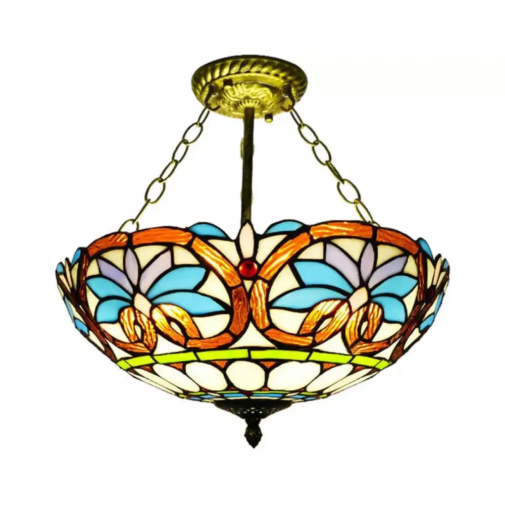 Victorian Tiffany Style Ceiling Fixture - 12"/16" Wide Bowl Design Light