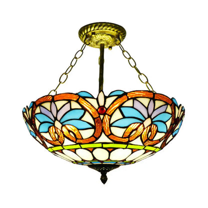 Victorian Tiffany Style Ceiling Fixture - 12"/16" Wide Bowl Design Light