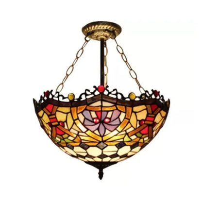 Victorian Tiffany Style Ceiling Fixture - 12"/16" Wide Bowl Design Light