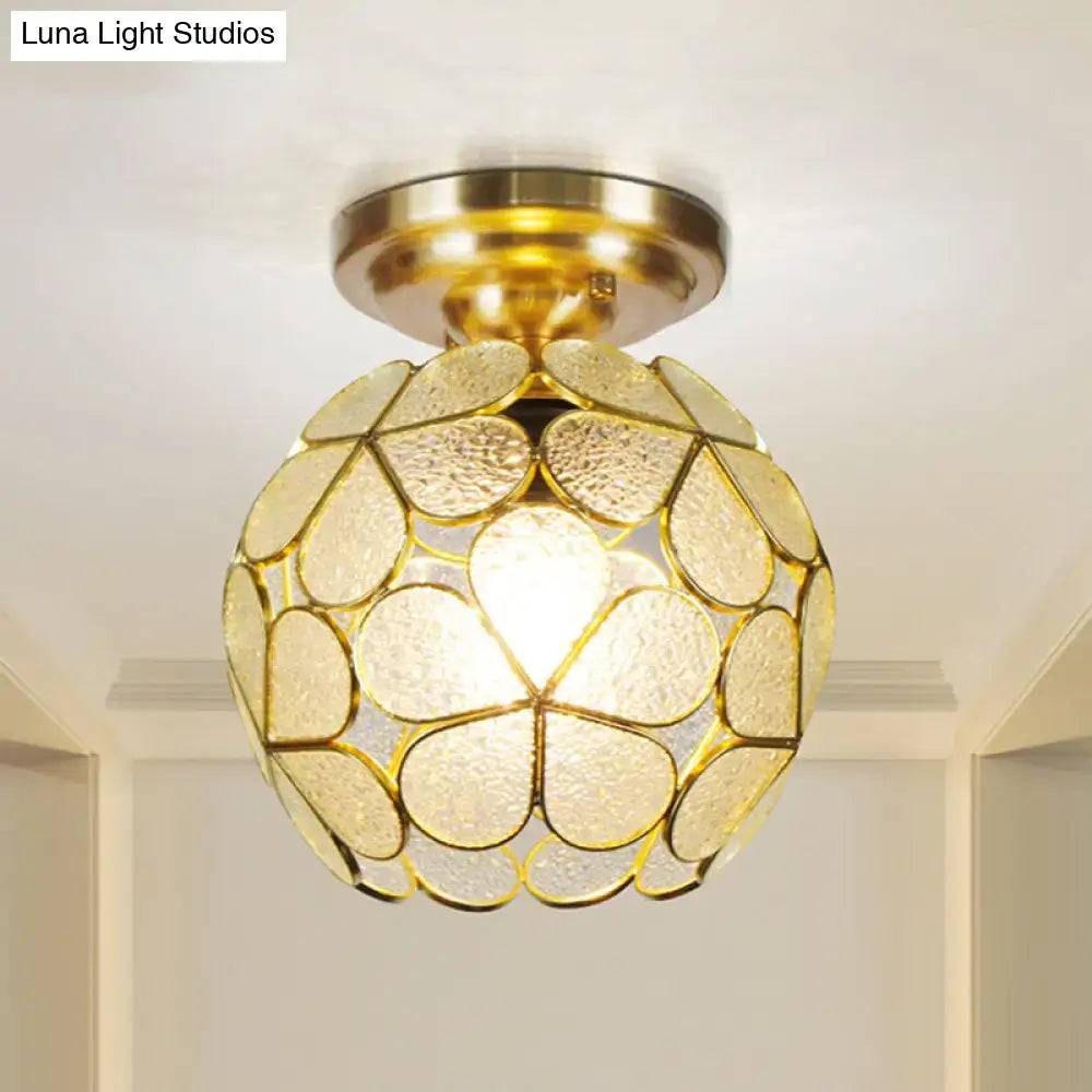 Gold-toned decorbites™ victorian stained glass flower ceiling light with textured translucent glass panels ceiling fixture
