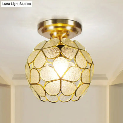 Gold-toned decorbites™ victorian stained glass flower ceiling light with textured translucent glass panels ceiling fixture