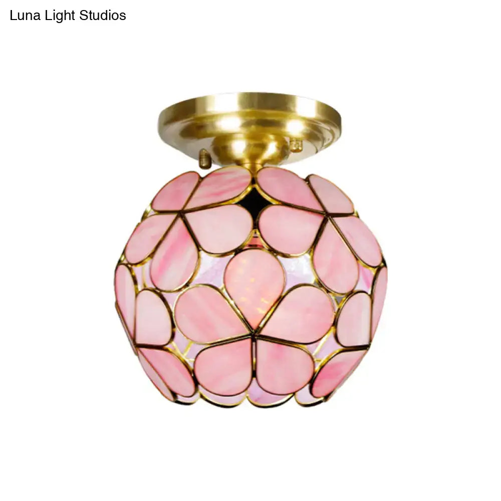 Decorbites victorian stained glass flower ceiling light in pink white and orange with brass ceiling fixture