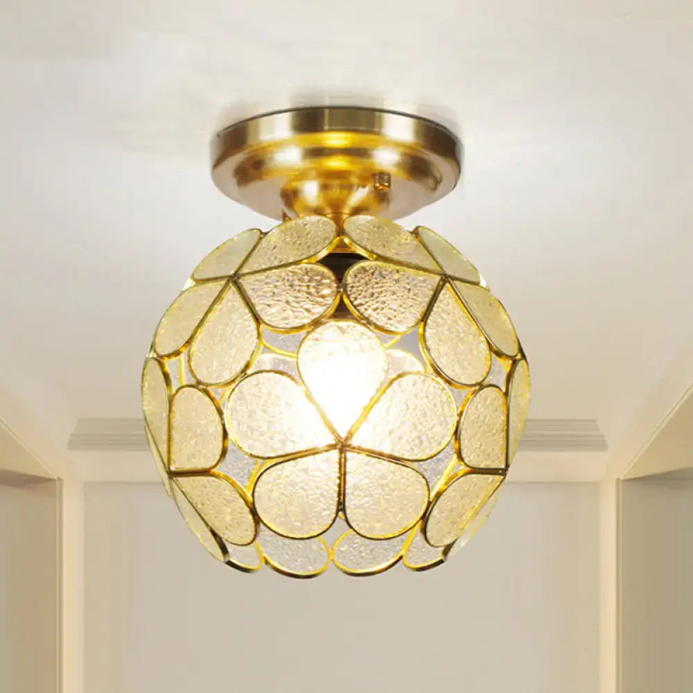 Decorbites victorian stained glass flower ceiling light with gold-toned spherical fixture and textured translucent panels