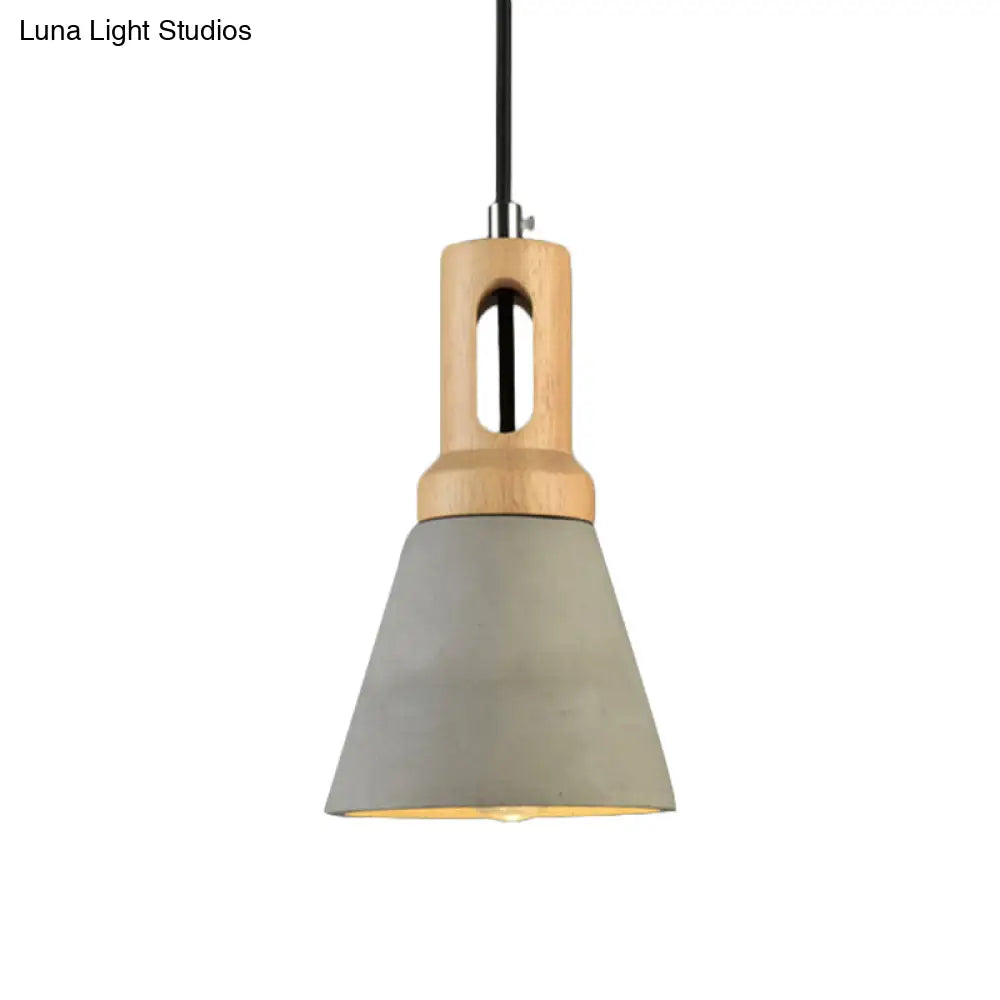 Vintage 1-Light Cement Hanging Pendant Lamp with Wood Bell Bar - Black/Grey/Red