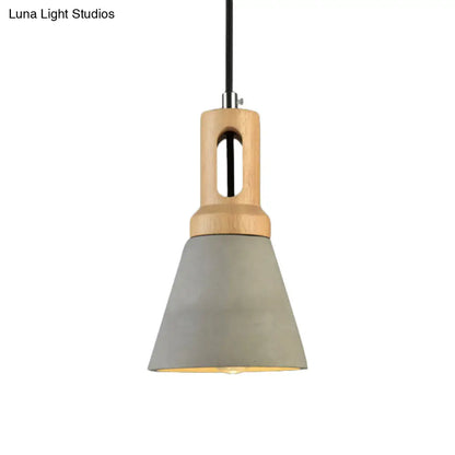 Vintage 1-Light Cement Hanging Pendant Lamp with Wood Bell Bar - Black/Grey/Red