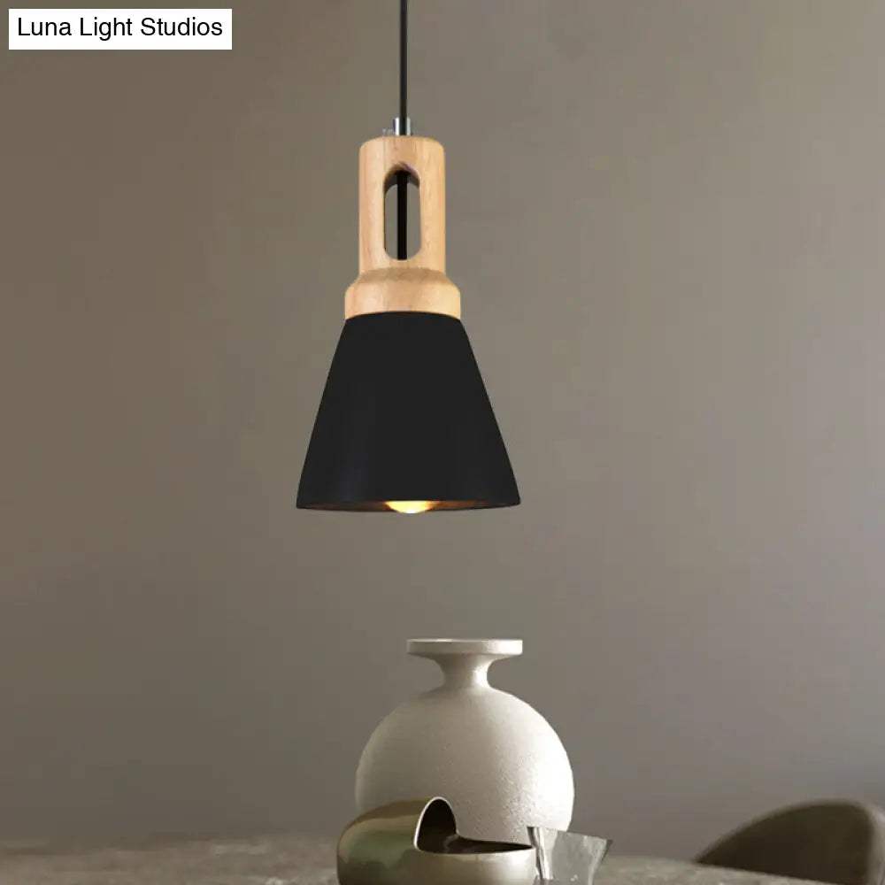 Vintage 1-Light Cement Hanging Pendant Lamp with Wood Bell Bar - Black/Grey/Red