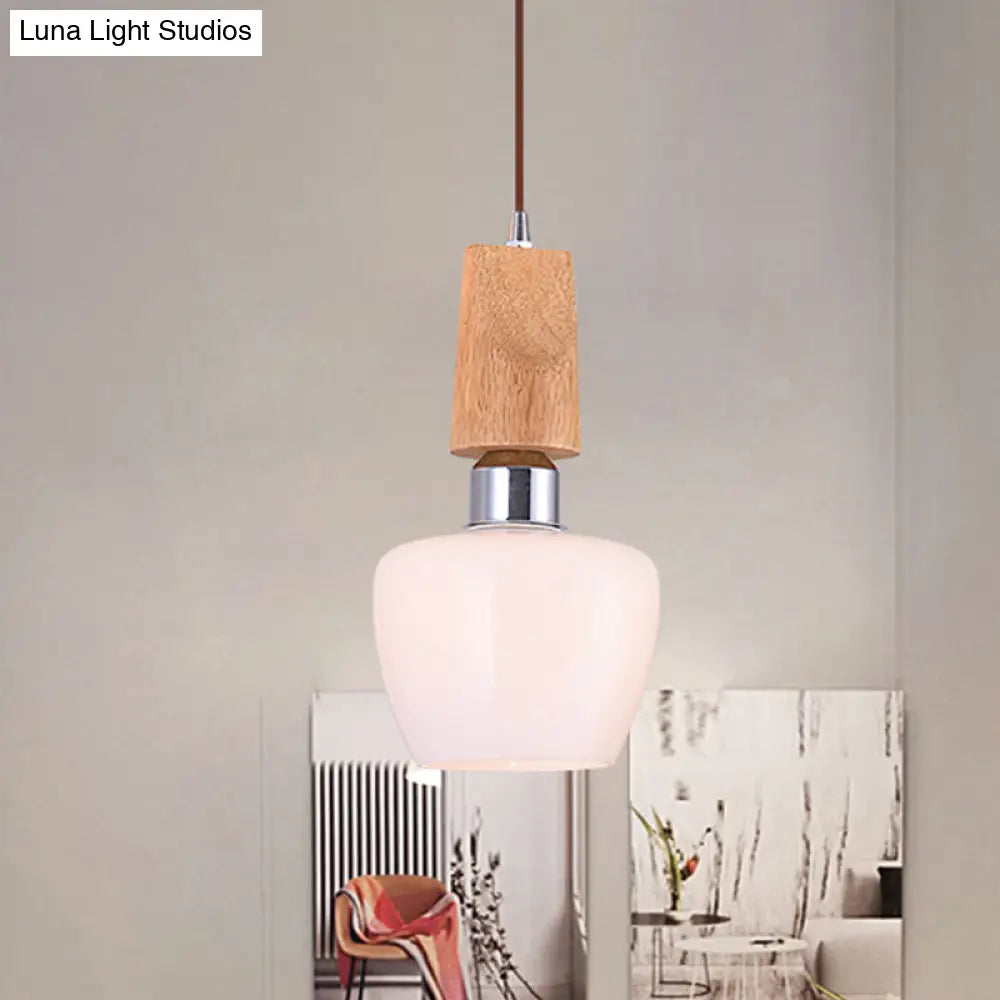 Vintage 1-Light Chrome Tulip Pendant with Frosted White Glass and Wood Top - Elegant Hanging Lighting