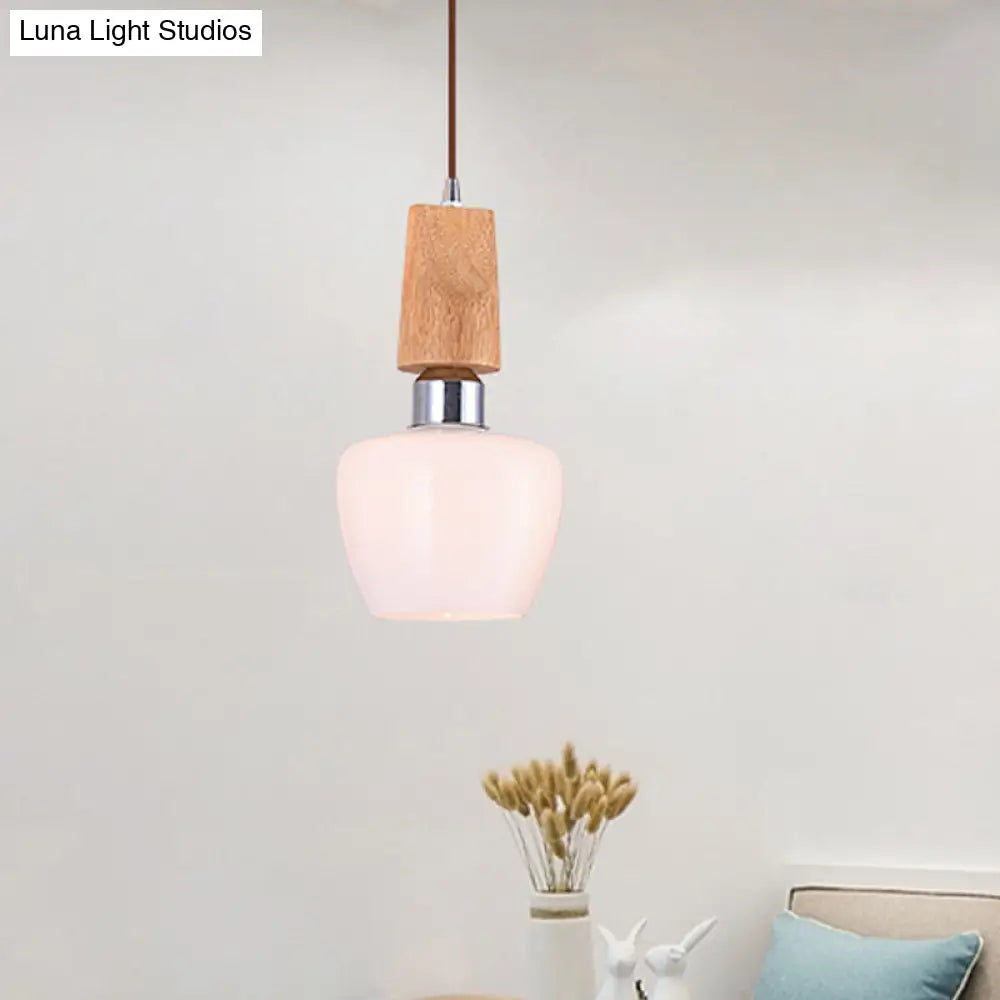 Vintage 1-Light Chrome Tulip Pendant with Frosted White Glass and Wood Top - Elegant Hanging Lighting