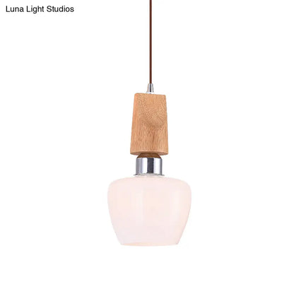 Vintage 1-Light Chrome Tulip Pendant with Frosted White Glass and Wood Top - Elegant Hanging Lighting