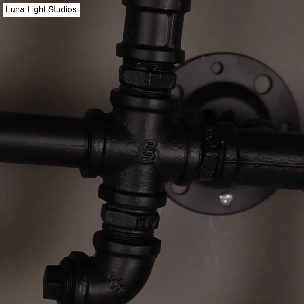 Vintage 2-Head Pipe Arm Iron Wall Light Fixture - Restaurant Wall Mounted Lamp (Black)