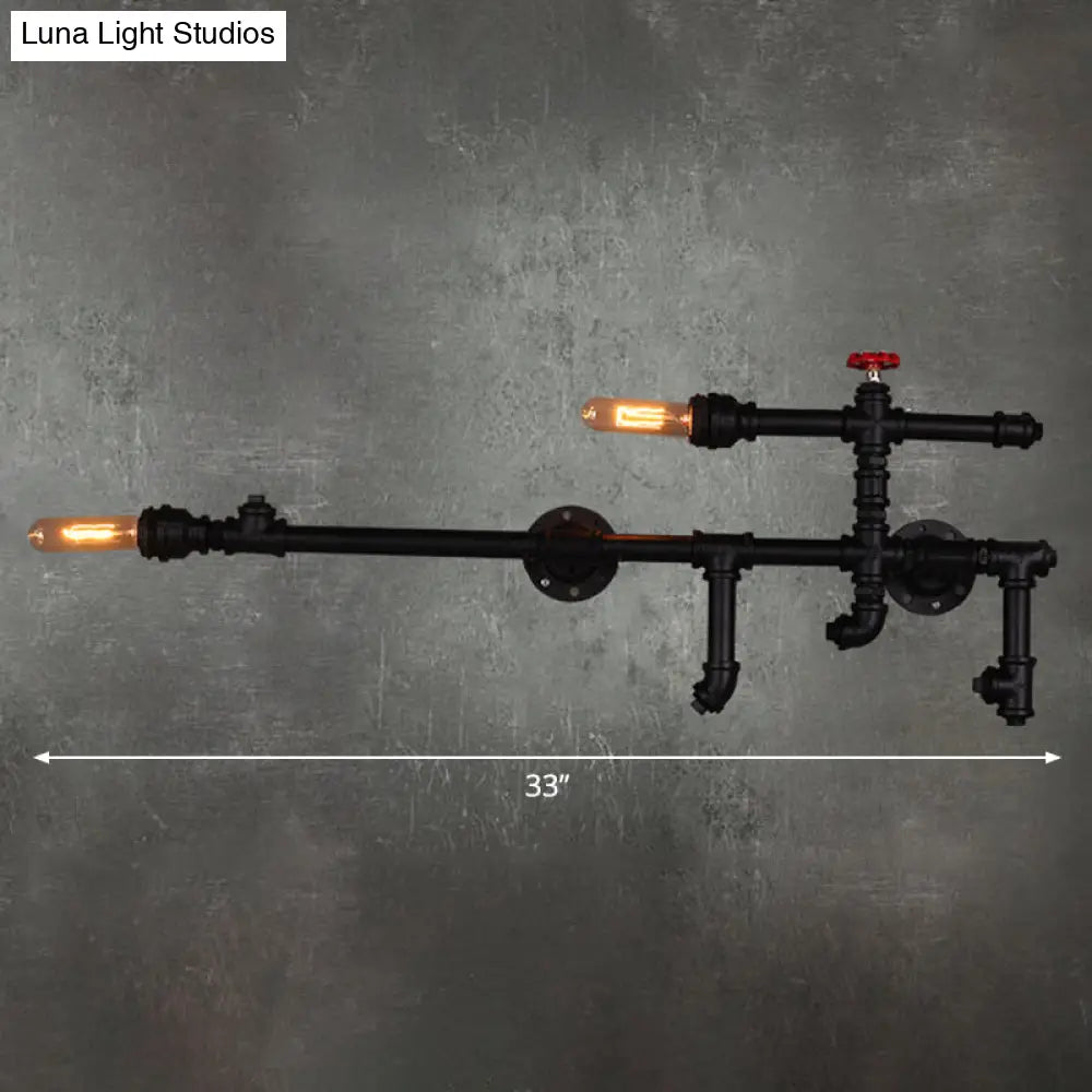 Vintage 2-Head Pipe Arm Iron Wall Light Fixture - Restaurant Wall Mounted Lamp (Black)