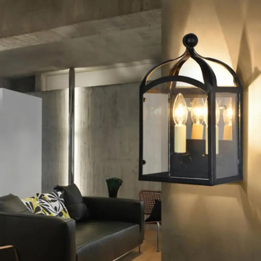 Vintage 2-Light Brass Candle Wall Sconce with Metal Cage Shade for Corridors