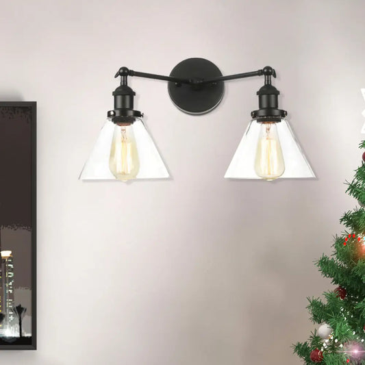 Vintage 2-Light Clear Glass Wall Sconce in Black/Brass/Bronze- Perfect for Living Rooms