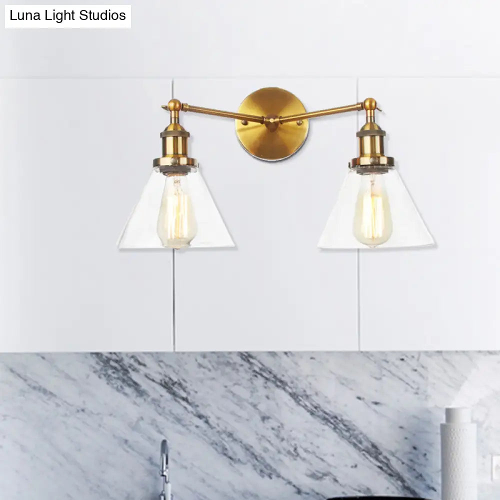 Vintage 2-Light Clear Glass Wall Sconce in Black/Brass/Bronze- Perfect for Living Rooms