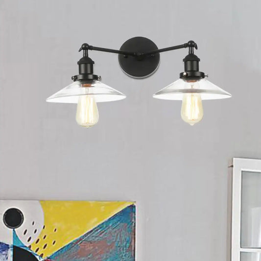 Vintage 2-Light Wall Sconce with Clear Glass Shade for Living Room