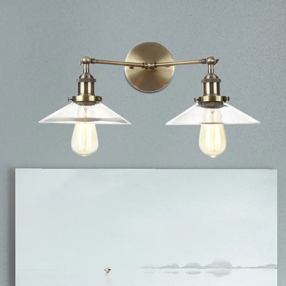 Vintage 2-Light Wall Sconce with Clear Glass Shade for Living Room