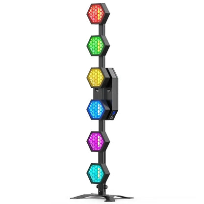 Black hexagonal led 240w linear vintage light set with six colorful honeycomb panels for outdoor garden use