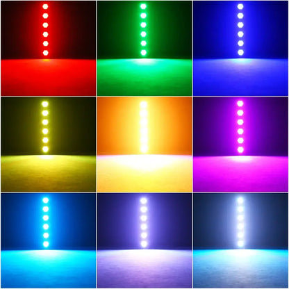 A sleek 240w linear vintage led light strip emitting vibrant red green blue yellow orange purple and white colors for outdoor use