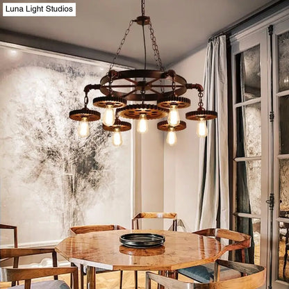 Vintage 3/7-Head Pendant Lighting | Antique Style Dark Rust Metal Chandelier for Restaurants