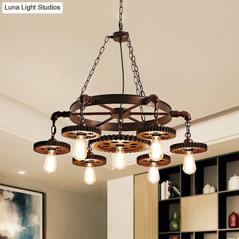 Vintage 3/7-Head Pendant Lighting | Antique Style Dark Rust Metal Chandelier for Restaurants