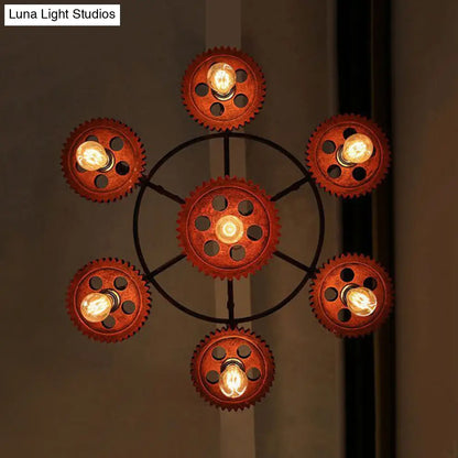 Vintage 3/7-Head Pendant Lighting | Antique Style Dark Rust Metal Chandelier for Restaurants