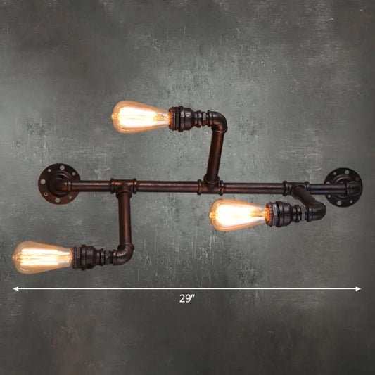 Vintage 3-Head Iron Wall Mount Light in Black for Corridor