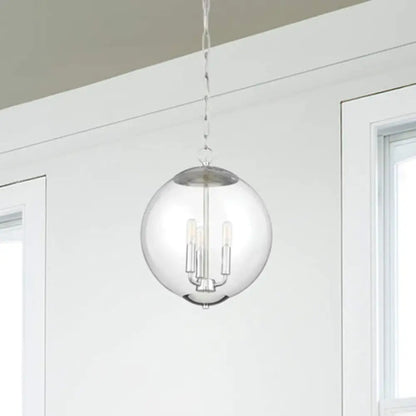 Vintage 3-Light Pendant with Clear Glass Globe Shade - Black/Chrome/Gold - Perfect for Dining Room Chandelier