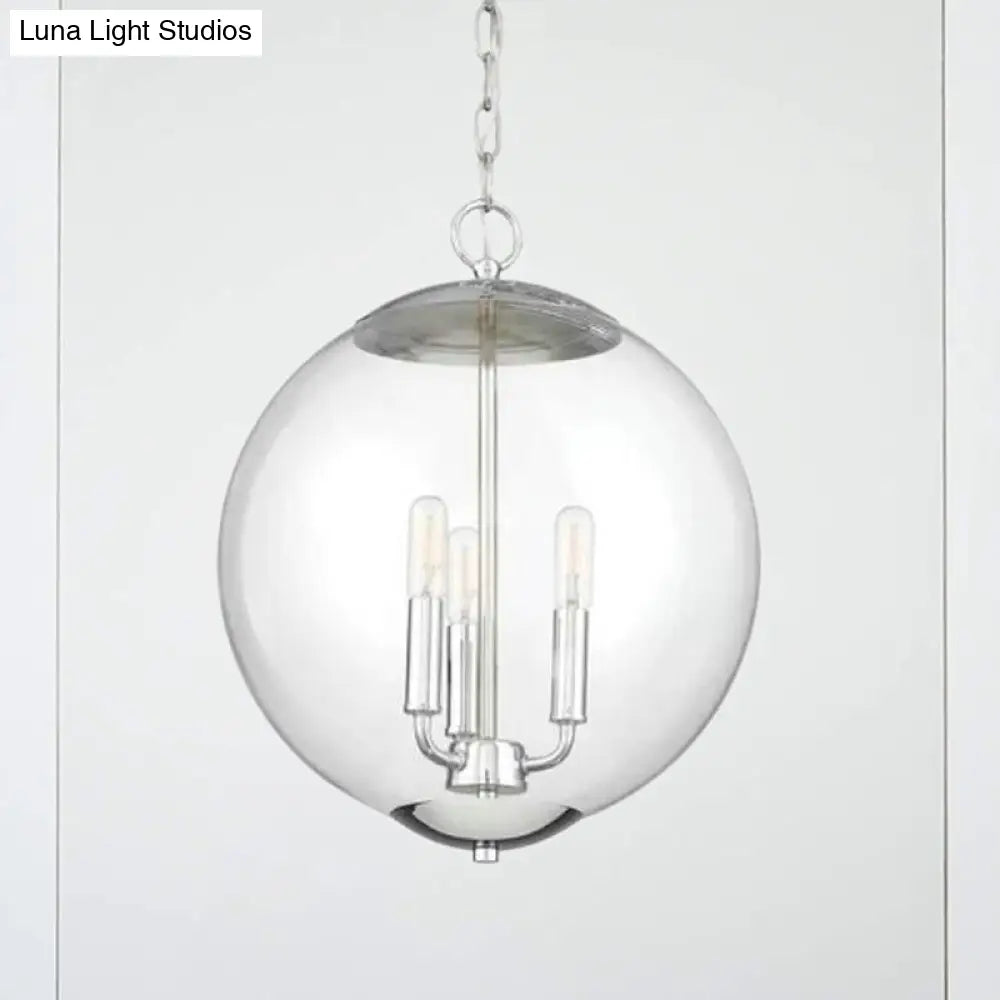 Vintage 3-Light Pendant with Clear Glass Globe Shade - Black/Chrome/Gold - Perfect for Dining Room Chandelier