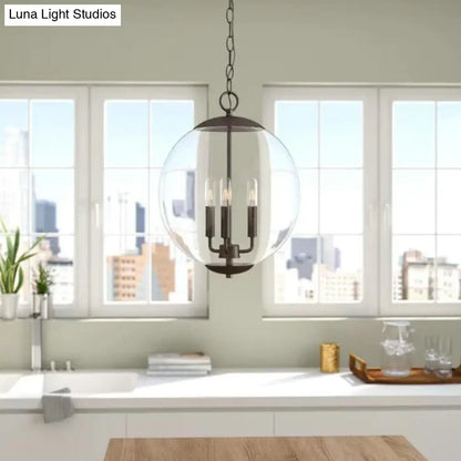 Vintage 3-Light Pendant with Clear Glass Globe Shade - Black/Chrome/Gold - Perfect for Dining Room Chandelier