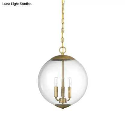 Vintage 3-Light Pendant with Clear Glass Globe Shade - Black/Chrome/Gold - Perfect for Dining Room Chandelier