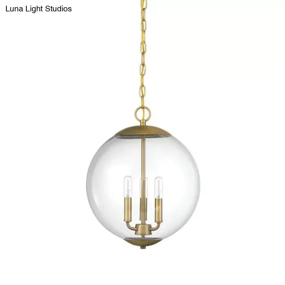 Vintage 3-Light Pendant with Clear Glass Globe Shade - Black/Chrome/Gold - Perfect for Dining Room Chandelier