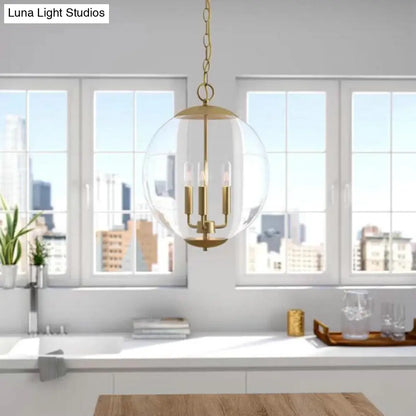 Vintage 3-Light Pendant with Clear Glass Globe Shade - Black/Chrome/Gold - Perfect for Dining Room Chandelier