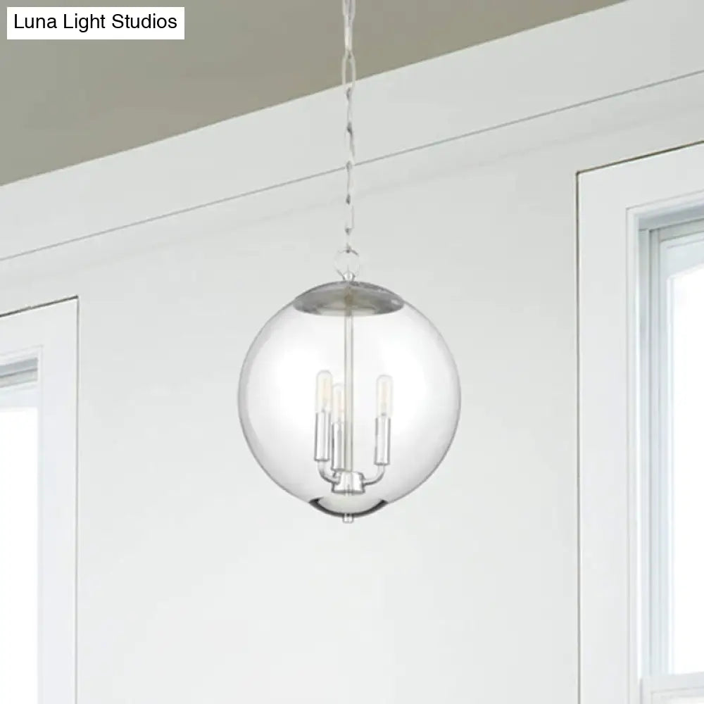 Vintage 3-Light Pendant with Clear Glass Globe Shade - Black/Chrome/Gold - Perfect for Dining Room Chandelier