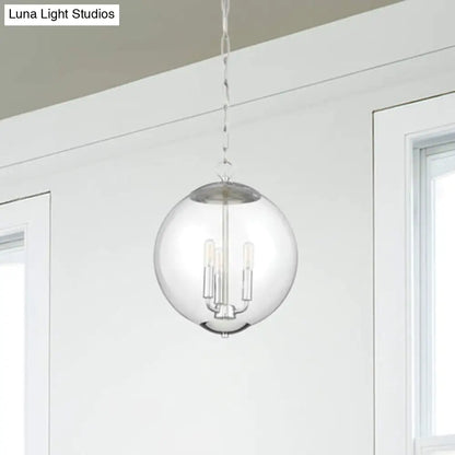 Vintage 3-Light Pendant with Clear Glass Globe Shade - Black/Chrome/Gold - Perfect for Dining Room Chandelier