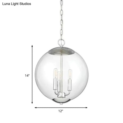 Vintage 3-Light Pendant with Clear Glass Globe Shade - Black/Chrome/Gold - Perfect for Dining Room Chandelier