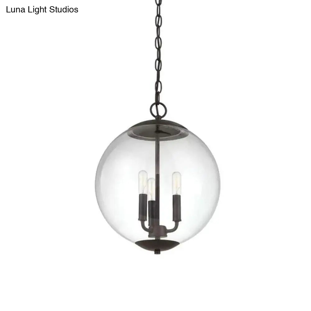 Vintage 3-Light Pendant with Clear Glass Globe Shade - Black/Chrome/Gold - Perfect for Dining Room Chandelier