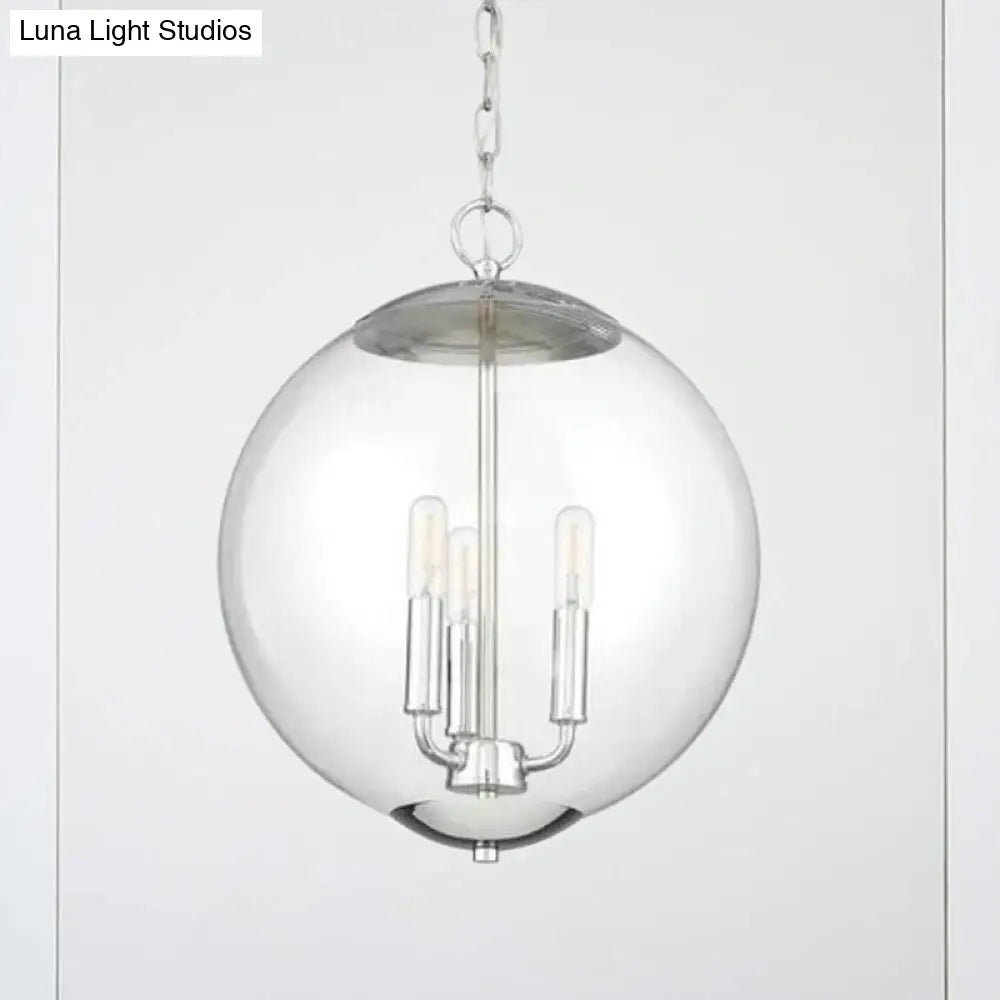 Vintage 3-Light Pendant with Clear Glass Globe Shade - Black/Chrome/Gold - Perfect for Dining Room Chandelier