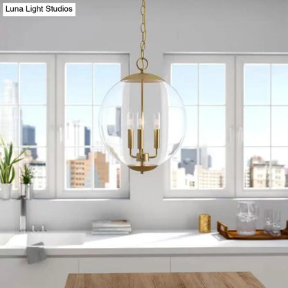 Vintage 3-Light Pendant with Clear Glass Globe Shade - Black/Chrome/Gold - Perfect for Dining Room Chandelier