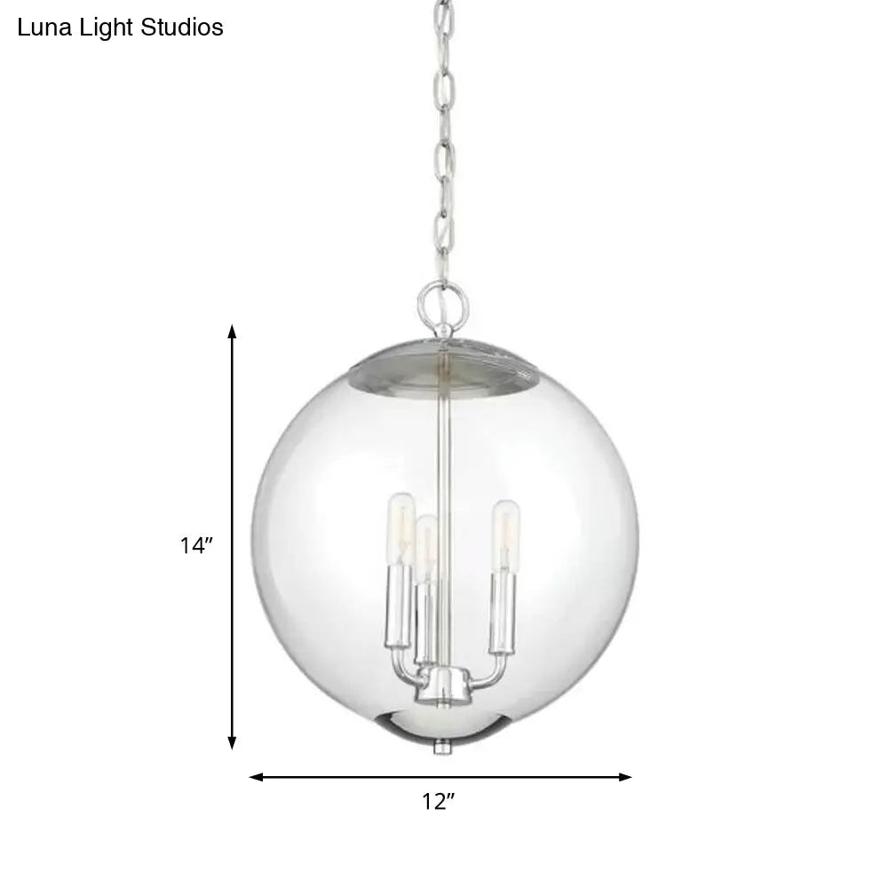 Vintage 3-Light Pendant with Clear Glass Globe Shade - Black/Chrome/Gold - Perfect for Dining Room Chandelier