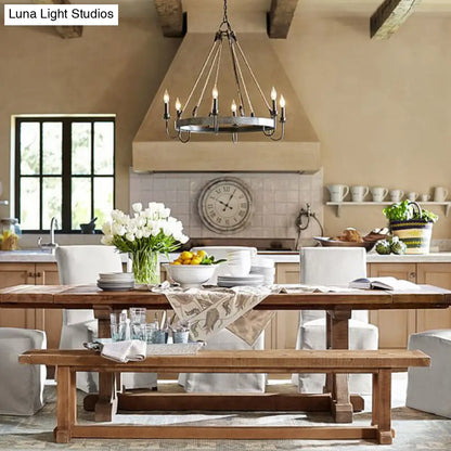 Vintage 6-Head Candle Chandelier Pendant Lamp in Black/Rust for Restaurants