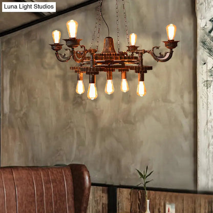 Vintage 9-Light Bronze Chandelier with Exposed Bulbs for Dining Room