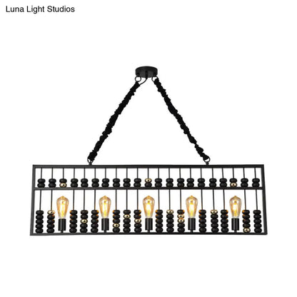 Vintage Abacus Pendant Ceiling Fixture - Metal Black, 3 Bulbs Hanging Lamp for Restaurants