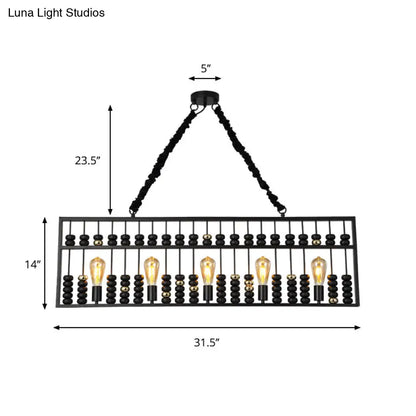 Vintage Abacus Pendant Ceiling Fixture - Metal Black, 3 Bulbs Hanging Lamp for Restaurants