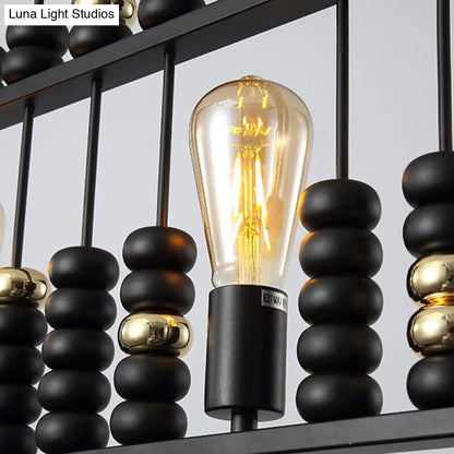 Vintage Abacus Pendant Ceiling Fixture - Metal Black, 3 Bulbs Hanging Lamp for Restaurants