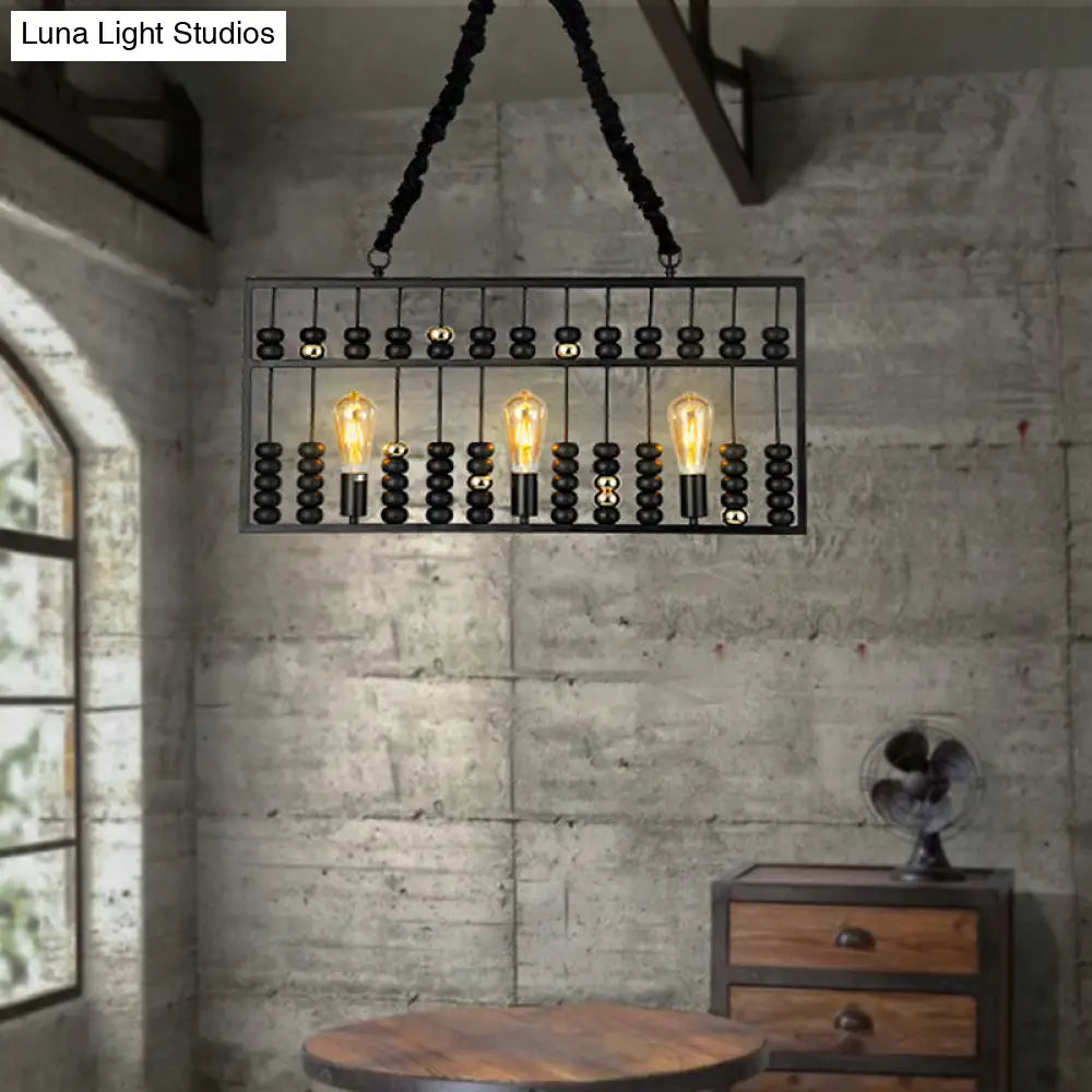 Vintage Abacus Pendant Ceiling Fixture - Metal Black, 3 Bulbs Hanging Lamp for Restaurants