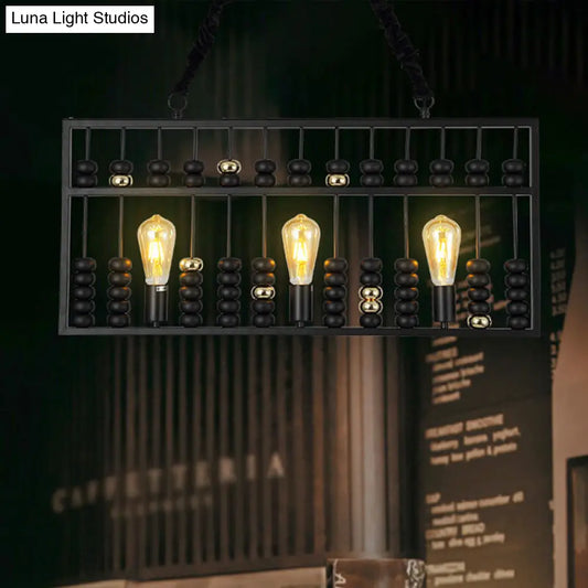 Vintage Abacus Pendant Ceiling Fixture - Metal Black, 3 Bulbs Hanging Lamp for Restaurants