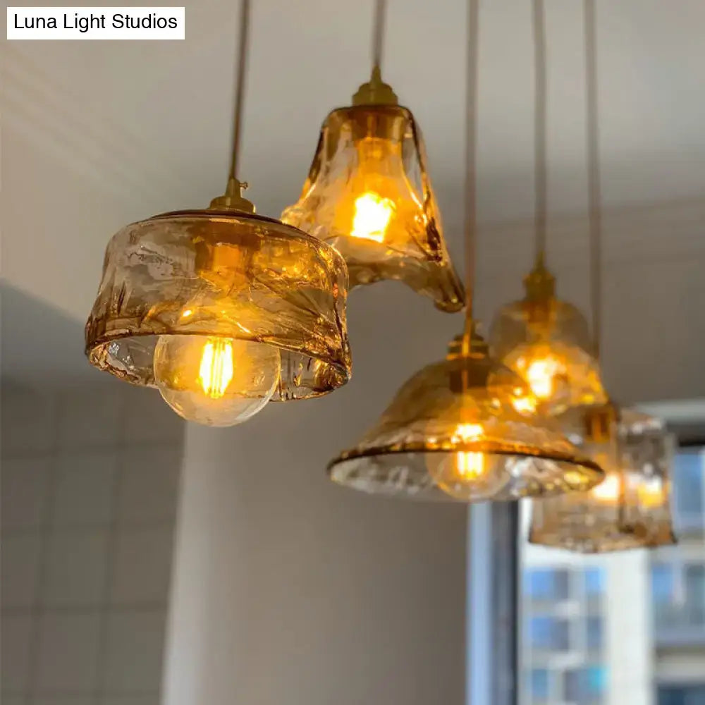 Decorbites™ vintage alabaster glass pendant lamp with hand-blown amber glass and brass fixtures for living room lighting