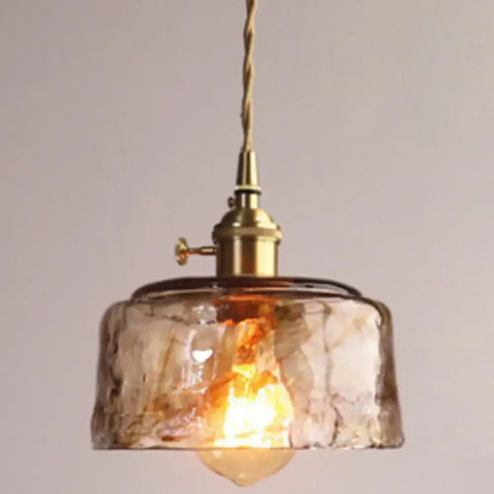 DecorBites vintage alabaster glass pendant lamp with warm amber textured glass and brass fixture for living room lighting